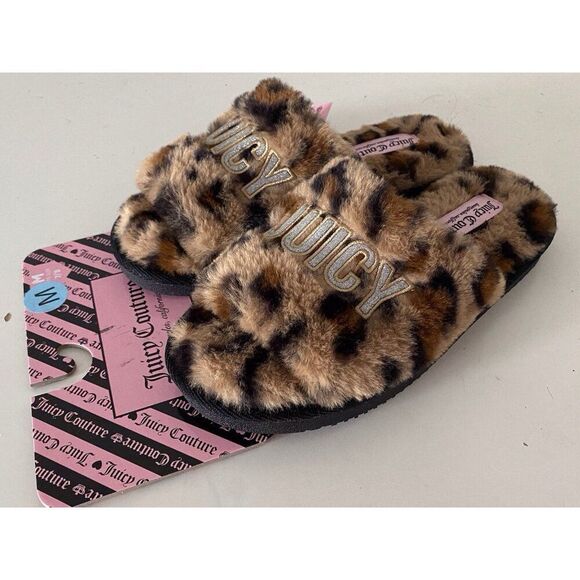 Juicy Couture ELDORIS 2 Faux Fur LEOPARD Slip On Slide Slippers Women’s Sz M 7/8 - Picture 3 of 8